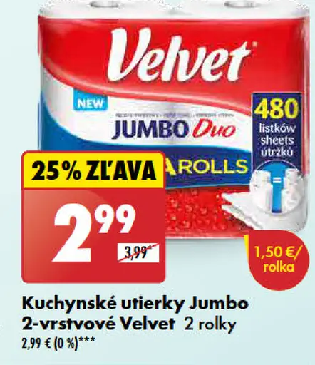 Velvet Kuchynské utierky 2-vrstvové Jumbo