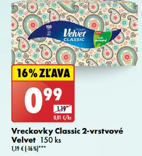 Velvet Vreckovky Classic 2-vrstvové