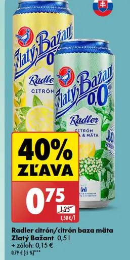 Zlatý Bažant Radler Citrón/Baza Mäta