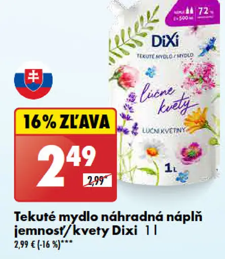 Tekuté mydlo náhradná náplň jemnosť/kvety Dixi