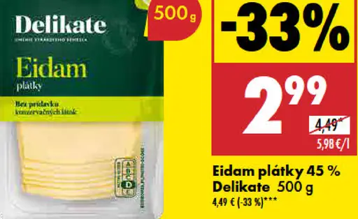 Delikate Eidam plátky 45%