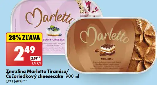 Marletto Zmrzlina tiramisu/čučoriedkový cheesecake