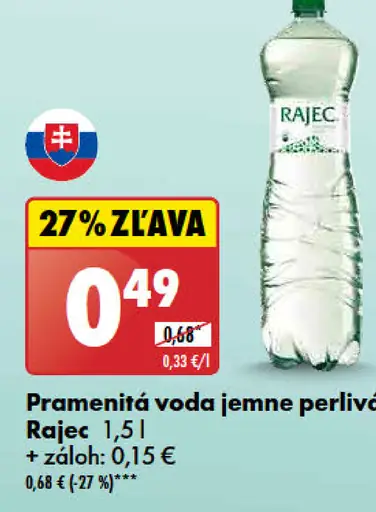 Rajec pramenitá voda jemne perlivá