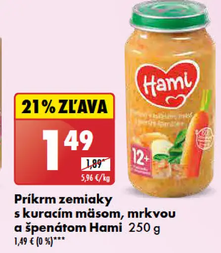 Hami Príkrm zemiaky s kuracím mäsom, mrkvou a špenátom