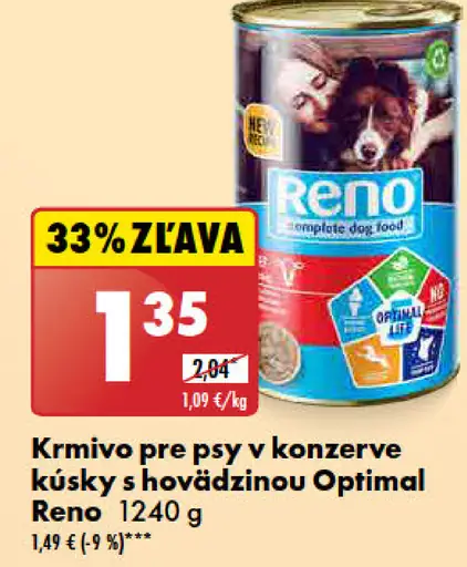 Optimal Reno Krmivo pre psy v konzerve kúsky s hovädziou