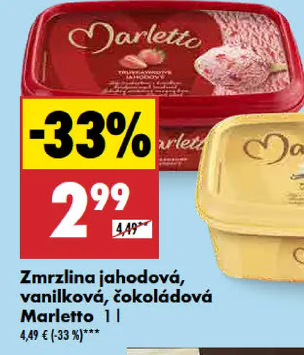 Marletto Zmrzlina jahodová, vanilková, čokoládová