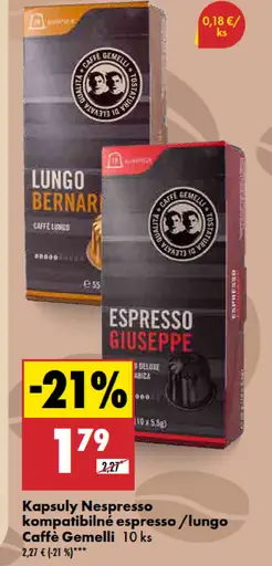 Caffe Gemelli Nespresso kompatibilné kapsuly
