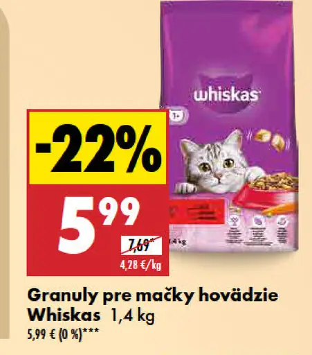 Whiskas Granuly pre mačky hovädzie
