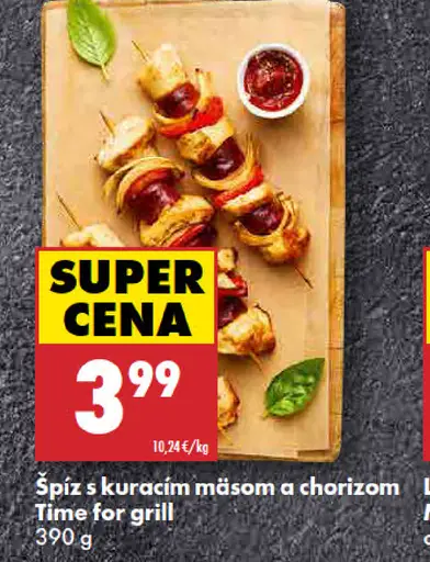 Time for grill špíz s kuracím mäsom a chorizom