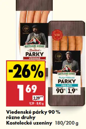 Kostelecké uzeniny Viedenské párky rôzne druhy