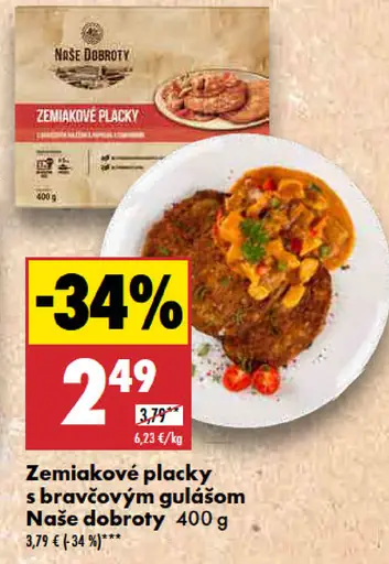 Naše Dobroty Zemiakové placky s bravčovým guľášom