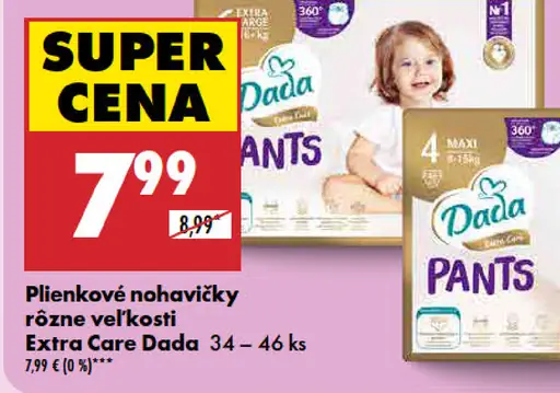 Plienkové nohavičky rôzne veľkosti Extra Care Dada