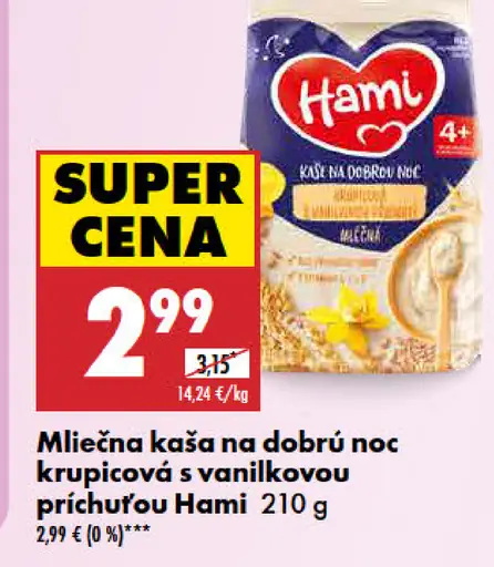 Hami mliečna kaša krupicová s vanilkovou príchuťou na dobrú noc