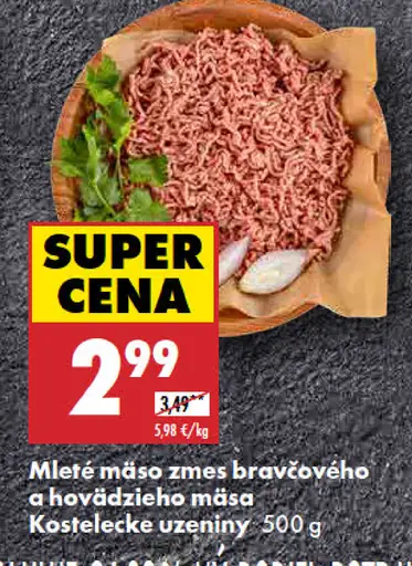Kostelecké uzeniny mleté mäso zmes bravčového a hovädzieho