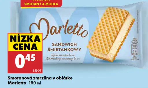 Smotanová zmrzlina v oblátke Marletto