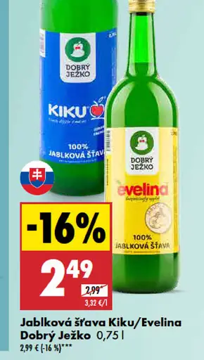 Dobrý Ježko Jablková šťava Kiku/Evelina
