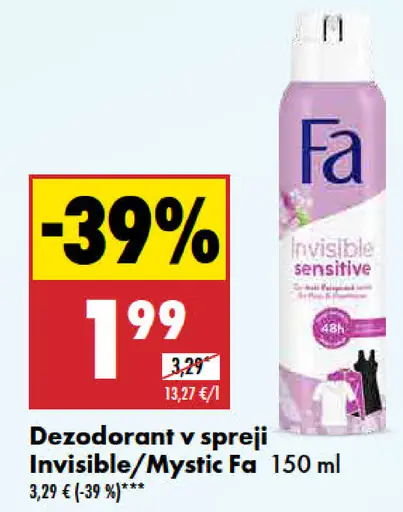 Fa Dezodorant v spreji Invisible/Mystic