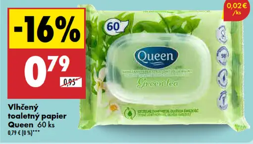 Queen Vlhčený toaletný papier Green Tea