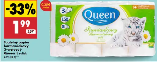 Queen Toaletný papier 3-vrstvový harmančekový