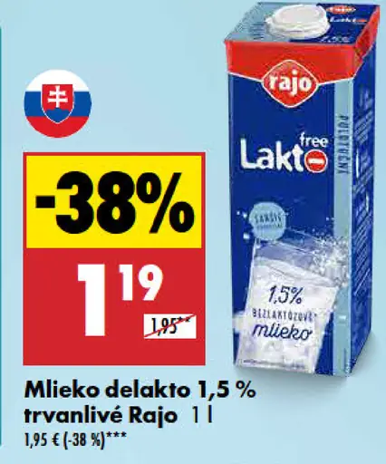 Rajo Mlieko delaktóza 1,5% trvanlivé