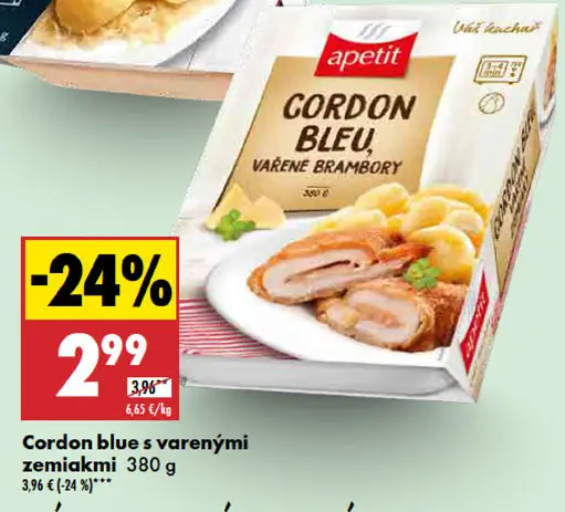Apetit Cordon bleu s varenými zemiakmi