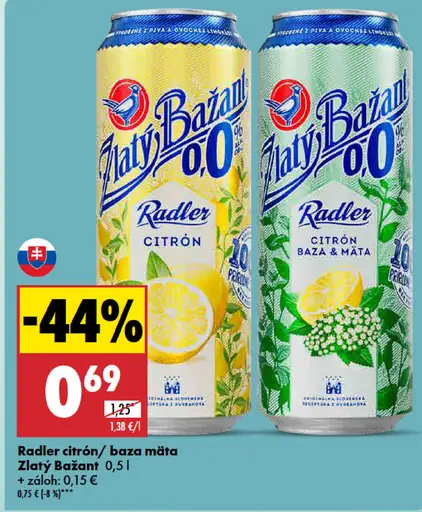 Zlatý Bažant 0.0 Radler citrón/baza mäta