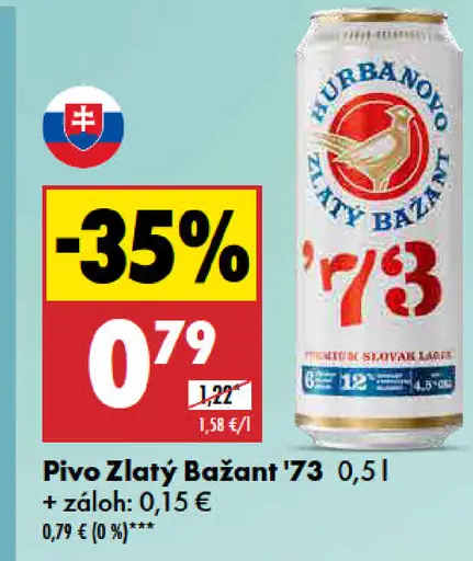 Zlatý Bažant '73 pivo svetlý ležiak
