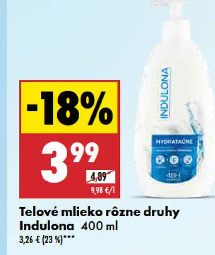 Indulona Telové mlieko rôzne druhy