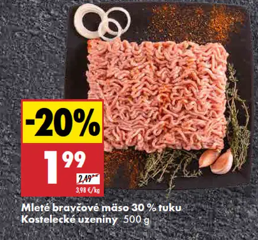 Kostelecké Uzeniny Mleté bravčové mäso 30 % tuku