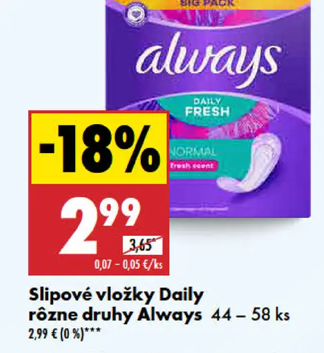Always Daily Fresh slipové vložky