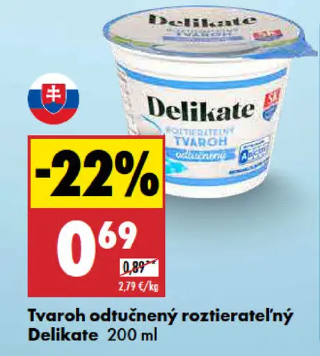 Tvaroh odtučnený rozotierateľný Delikate