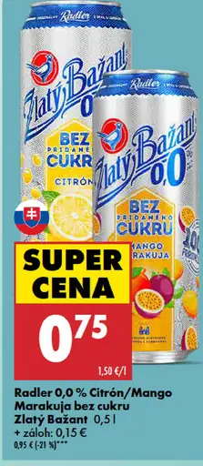 Zlatý Bažant Radler o.o Citron/Mango Marakuja bez cukru plechovka
