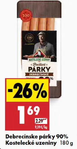 Kostelecké úzeniny Debrecínske párky 90%