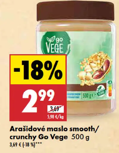 Go Vege Arašidové maslo smooth/crunchy