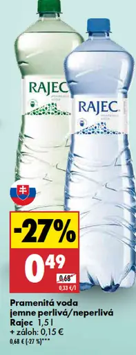 Rajec pramenitá voda jemne perlivá