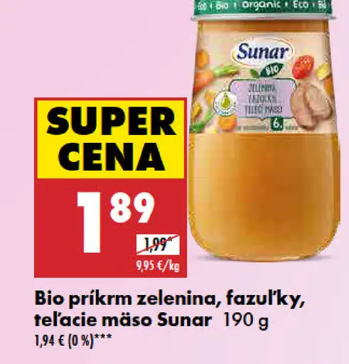 Sunar BIO bio príkrm zelenina, fazuľky, teľacie mäso