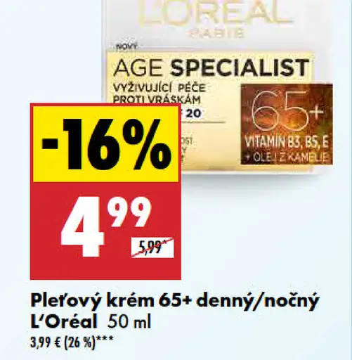 L’Oréal pleťový krém 65+ denný/nočný