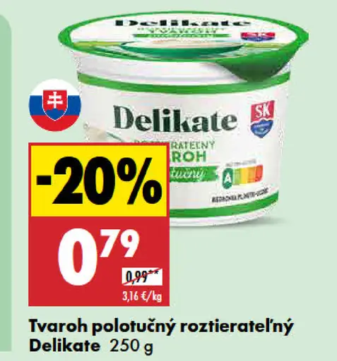 Delikate Tvaroh polotučný roztierateľný