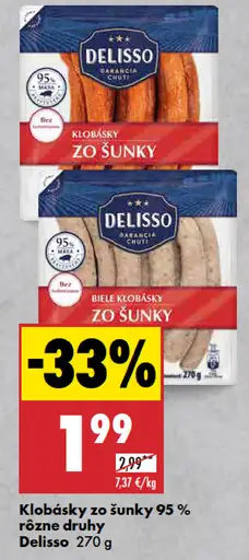 Delisso Klobásky zo šunky 95%