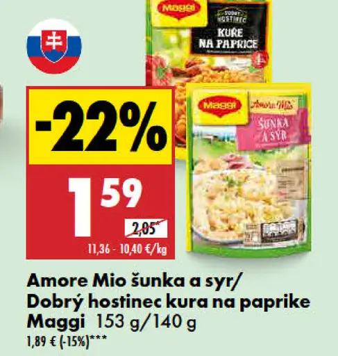 Maggi Amore Mio šunka a syr/Dobrý hostinec kura na paprike