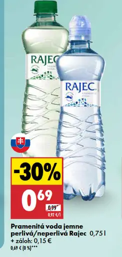 Rajec pramenitá voda jemne perlivá