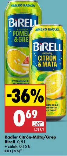 Birell Radler Citrón-Mäta/Grep plechovka