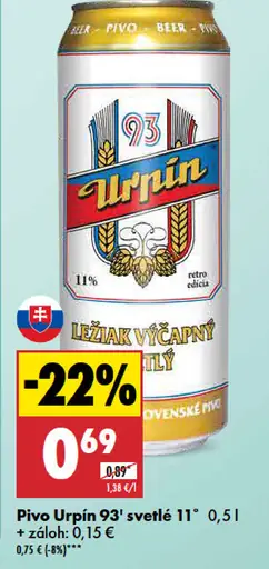 Urpín 93° svetlé 11° plechovka