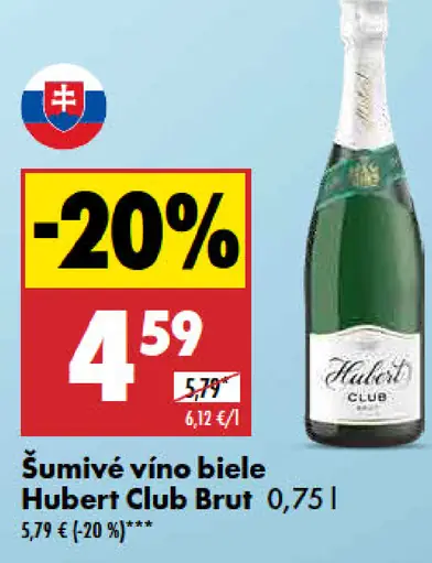 Hubert Club Brut Šumivé vino biele