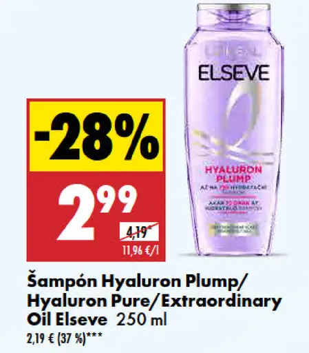 Elseve šampón Hyaluron Plump/Hyaluron Pure/Extraordinary Oil