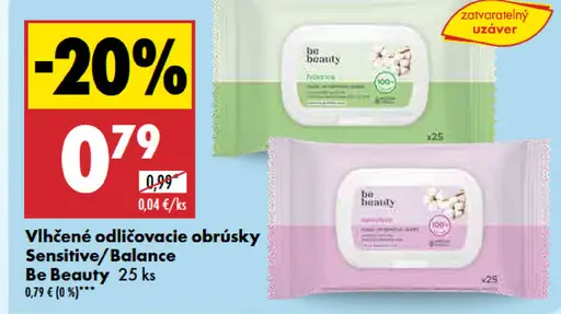 Be Beauty Vlhčené odličovacie obrúsky Sensitive/Balance