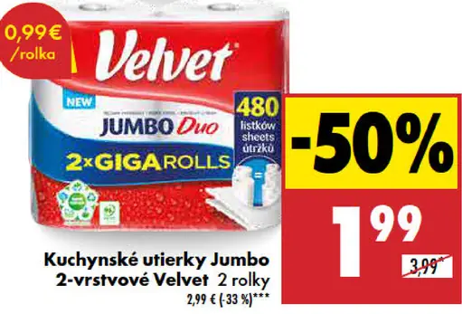 Kuchynské utierky Jumbo 2-vrstvové Velvet