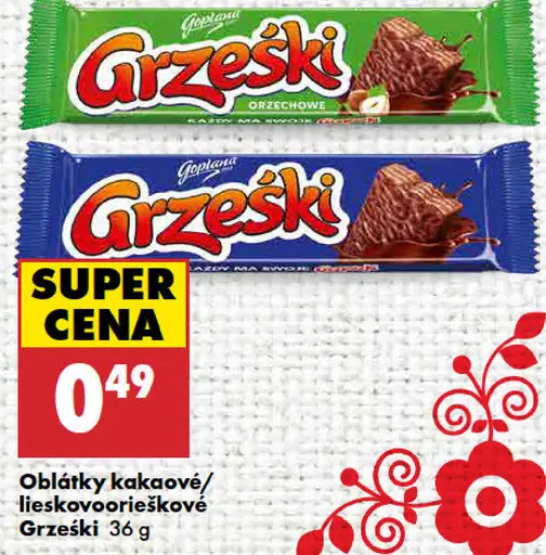 Grześki oblátky kakaové/lieskovoorieškové