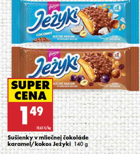 Jeżyki sušienky v mliečnej čokoláde karamel/kokos