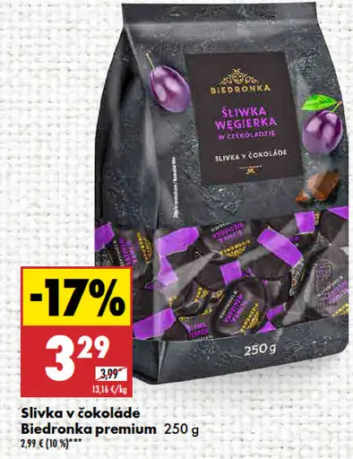 Biedronka premium slivka v čokoláde